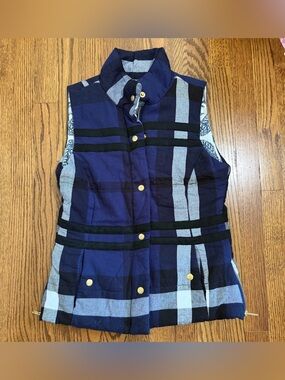 Dizzy Lizzie Flannel Lined Blue Black Plaid Zipper Snap Vest Size Small